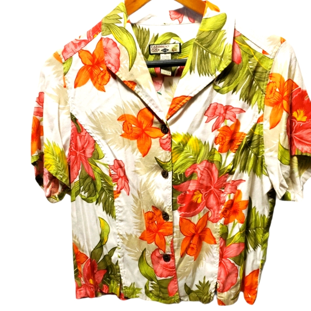 Carribean Joe Petite Large Button Up Top